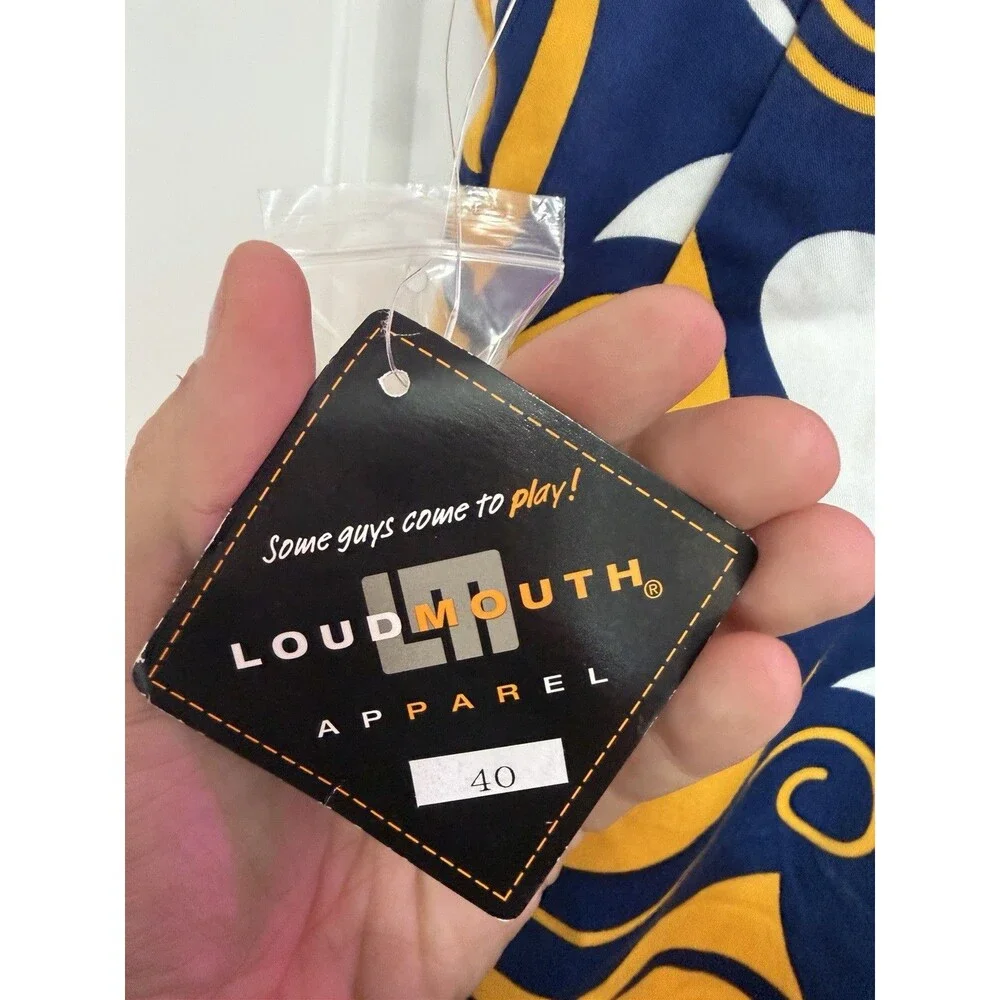 Loudmouth Men's Golf Shorts 40 (40in) Abstract Blue Gold White 11in Pockets